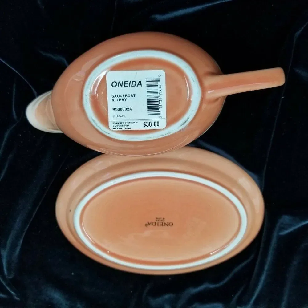 Oneida Sauceboat Tray Peach Coral 3180413 Gravy Boat Underplate Very Rare